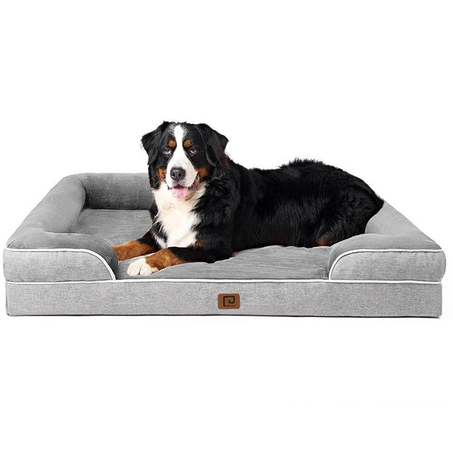 EHEYCIGA Orthopedic XL Dog Beds, Waterproof Memory Foam Dog Bed for Extra Large Dogs, Non-Slip Bottom and Egg-Crate Foam Big Pet Couch Bed with Washable Removable Cover, Grey