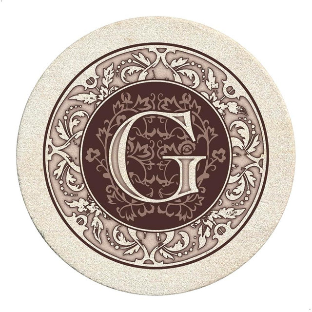 Thirstystone Monogram Coasters, All Natural Stone with Non-Slip Cork Backing, Drink Absorbent & Protects Table, Great for Gifts, Letter G (Set of 4)