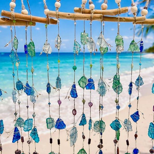 Sea Glass Mobile: Wire-Wrapped Beach Decor with Driftwood Coastal decor Ocean theme gift