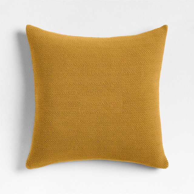 Organic Cotton Basketweave 20x20 Moroccan Ocher Throw Pillow with Down-Alternative Insert