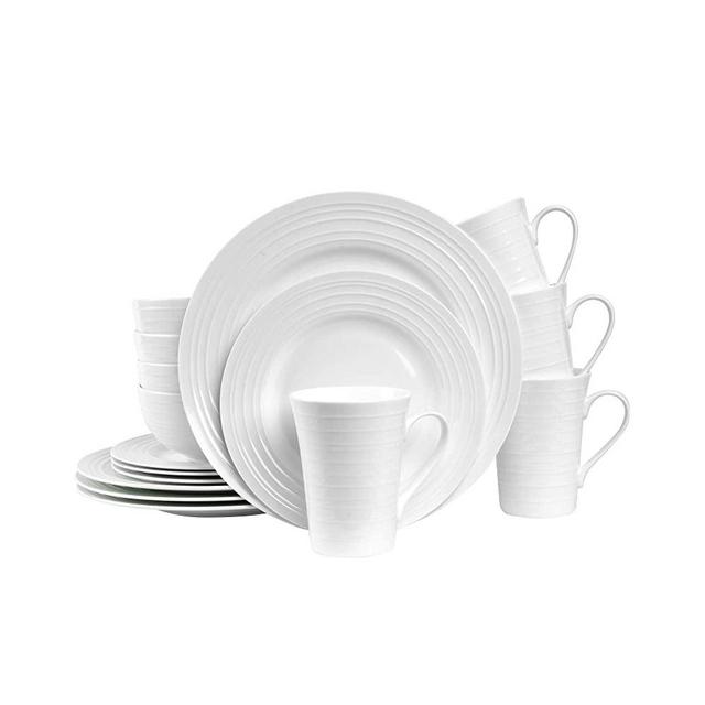 Stone Lain Round Swirl Design 32 Piece Dinnerware Set, White