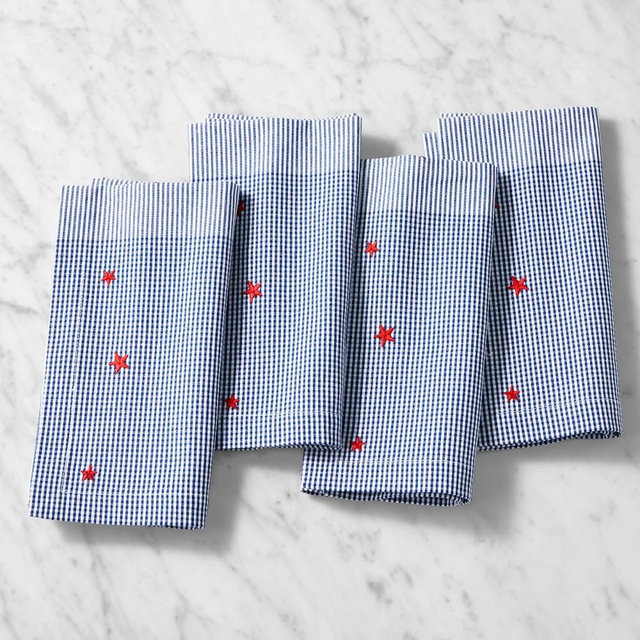 Embroidered Gingham Napkins, Set of 4