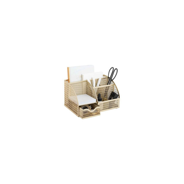Blu Monaco Gold Desk Organizer with Drawer - Small Desk Caddy & Accessories, Pencil Holder for Office Supplies & Accessories