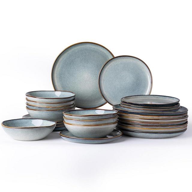 AmorArc Ceramic Dinnerware Sets,Handmade Reactive Glaze Plates and Bowls Set,Highly Chip and Crack Resistant | Dishwasher & Microwave Safe,Service for 8 Dishes Set (24pc)