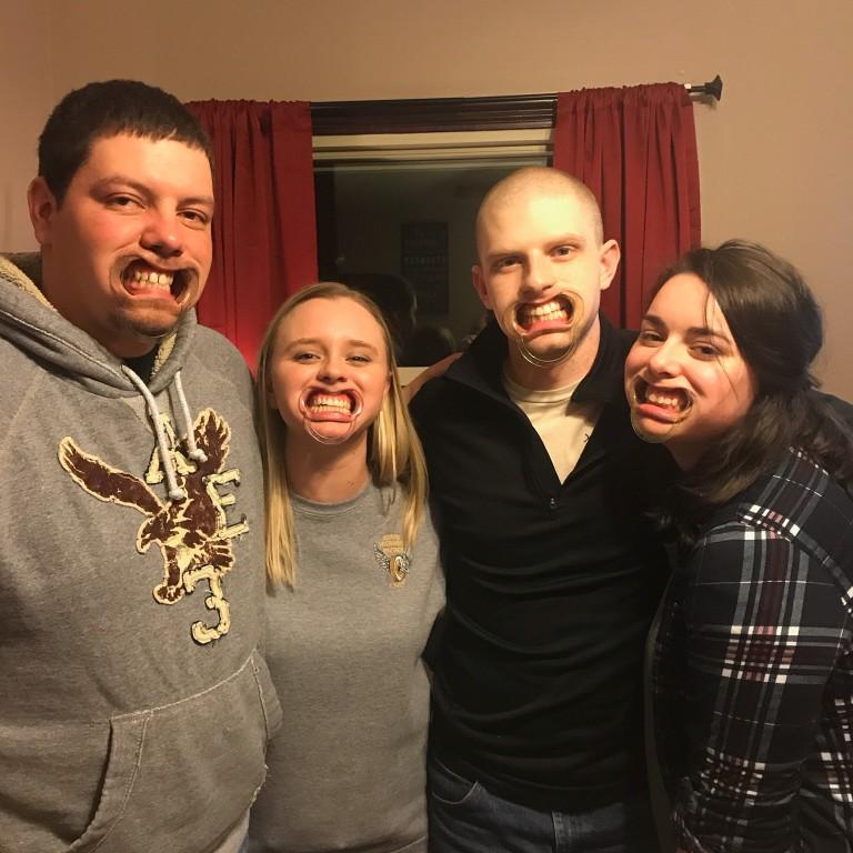 Family time playing games with Adam and Chelsey!  Although, we do look a bit ridiculous!