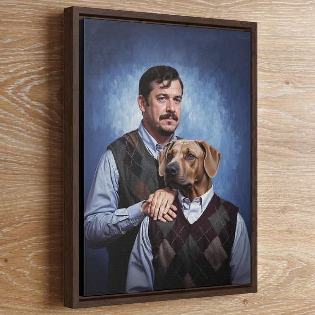 Pet Portrait, Human and pet custom portrait, Birthday Gift Idea, Funny Dog Portrait, Gift For Him, Dog Portrait, Man Cave, Gift for husband