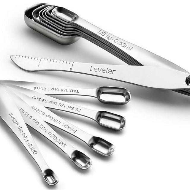 Spring Chef Heavy Duty Stainless Steel Metal Measuring Spoons Set for Dry or Liquid, Fits in Spice Jar, Set of 13 Including Leveler