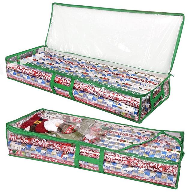 ProPik Wrapping Paper Storage Containers | Gift Wrap Organizer Under Bed | 41”x14”x6” Fits 18-24 Rolls Fit Up to 40” Long Roll | Wrap Storage Box Holder for Ribbon, Bows and Accessories 2 Pack (Green)