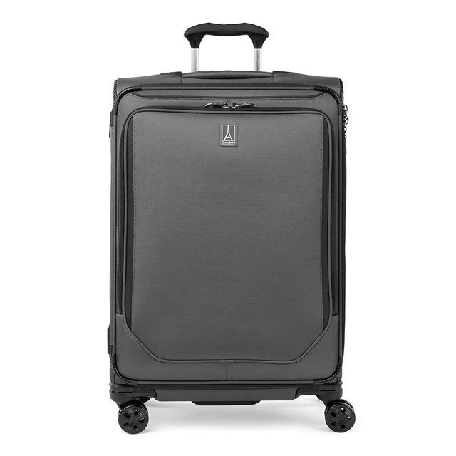 Travelpro Crew Classic Lightweight Softside Expandable Checked Luggage, 8 Wheel Spinner Suitcase, TSA Lock, Men and Women, Checked Medium 25-Inch, Titanium Grey