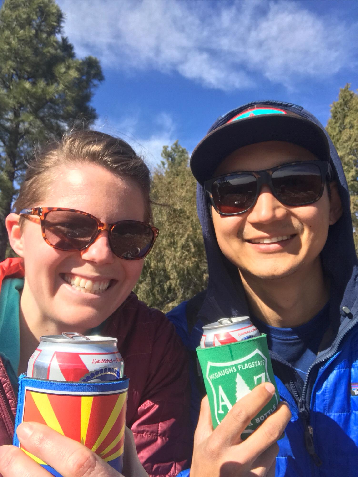 Classic Pat and Alex, finishing off a fun hike with a cold one