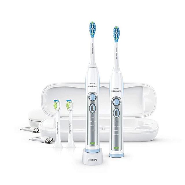 Philips Sonicare FlexCare Whitening Edition Rechargeable Toothbrush 2-Pack Bundle HX6964/77 (2 FlexCare Handles, 2 DiamondClean & 2 Plaque Control Brush Heads, 2 USB Charging Travel Cases)