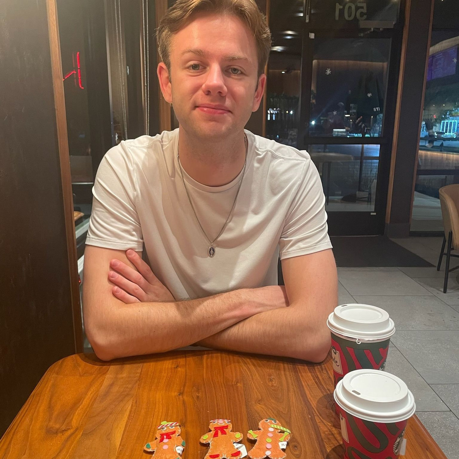 Get you a man who will willingly build stuffed gingerbread crafts at 10 PM at night at Starbucks!
(in case you can't tell, Jay is the one currently writing these captions)