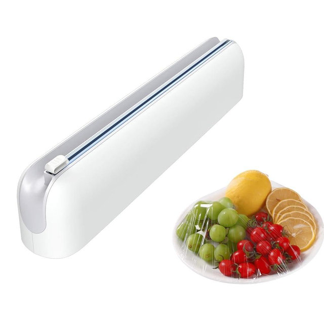 Quasziwa Aluminum Foil & Plastic Wrap Dispenser with Cutter - Easy One-Hand Operation, Space-Saving Kitchen Organizer for Worktops & Cabinets, Magnetic Cling Film Dispenser - Fits 12" Rolls, Gray