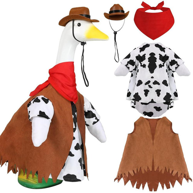 ELOOGOOKIN Porch Goose Outfits, Plastic Goose Clothes Western Cowboy Lawn Statues for 23" Rubber Goose Outdoor Garden Party Patio Yard Lawn Art Décor