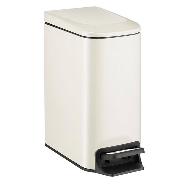 TIPGO Slim Bathroom Trash Can with Lid Soft Close, 6 Liter / 1.6 Gallon Stainless Steel Garbage with Removable Inner Bucket, Small Trash Bins for Bedroom, Office (Cream)