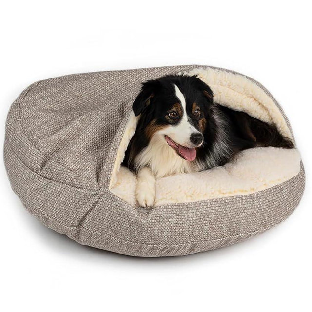 Snoozer Luxury Cozy Cave Dog Bed - Indoor Dog Bed with Cover Cave, Covered Calming Burrow for Small & Medium Sized Pets with Blanket Attached, Enclosed, Washable - Large, Merlin Linen