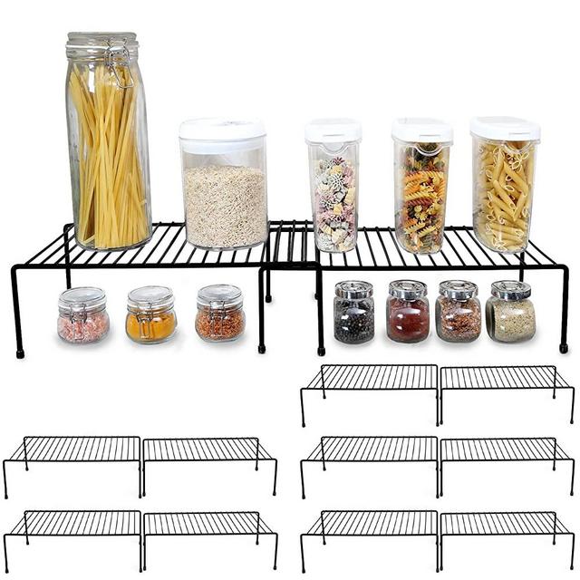 Smart Design Cabinet Storage Shelf Rack - Extendable (16 to 32.5 Inch) - Steel Metal Wire - Cupboard, Plate, Dish, Counter & Pantry Organizer Organization - Kitchen [Black] - Set of 6