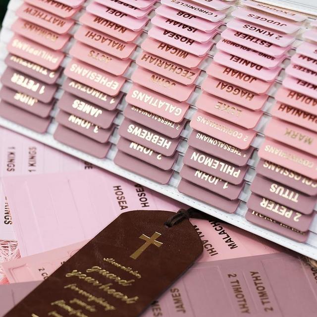 UPAFEXXI- Leather Bible tabs, Bible Tabs for Women, Bible Tabs for Study Bible, 80 Bible Index Book Tabs in Total, 66 Bible Tabs for Old and New Testament, Additional 14 Blank tabs(Cherry Blossom)