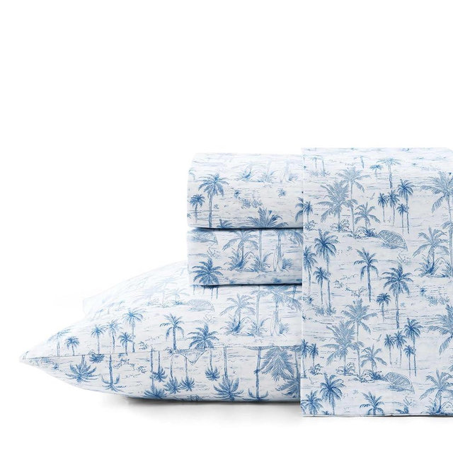 Tommy Bahama - Queen Sheets, Super Soft Cotton Percale Bedding Set with Matching Pillowcases, Crisp & Cool, Coastal Room Essentials (Surfside Blue, Queen)