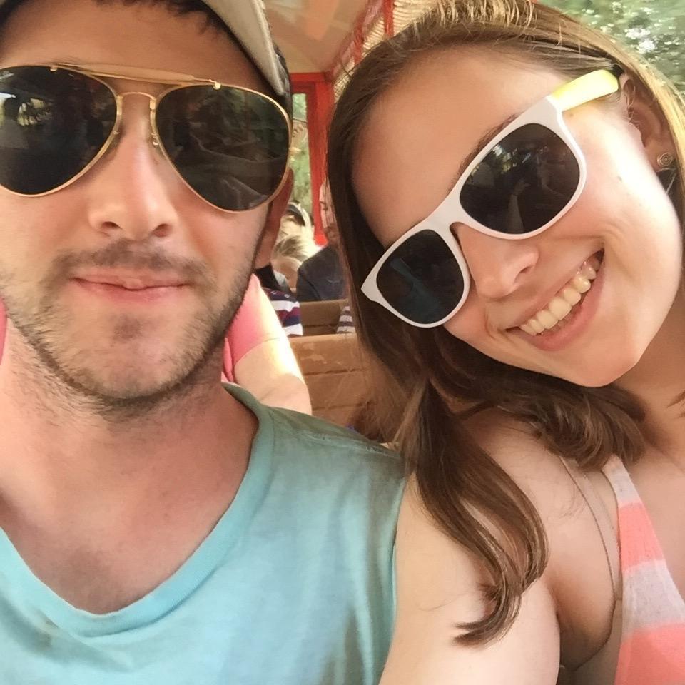 Riding the train at Disney.