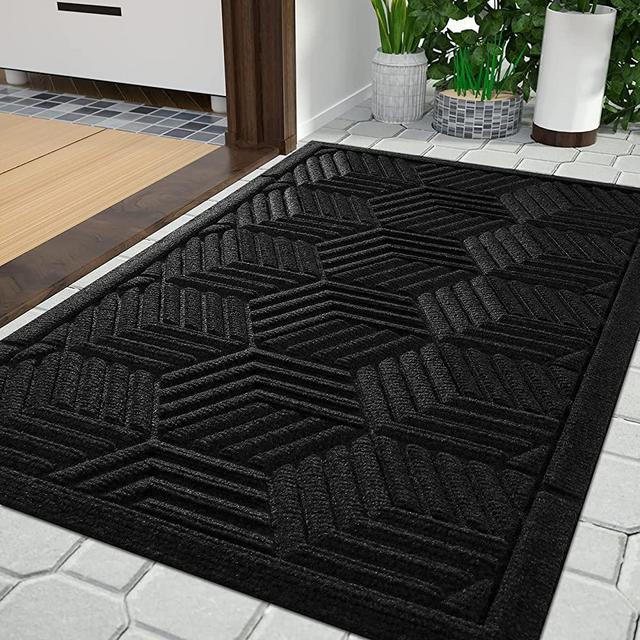 Yimobra Front Entrance Door Mat, All-Season Heavy Duty Outdoor Indoor Entryway Floor Mat, Durable Natural Rubber, Non Slip, Resist Dirt, Water Absorption, Easy Clean, 36X24 Inch, Black