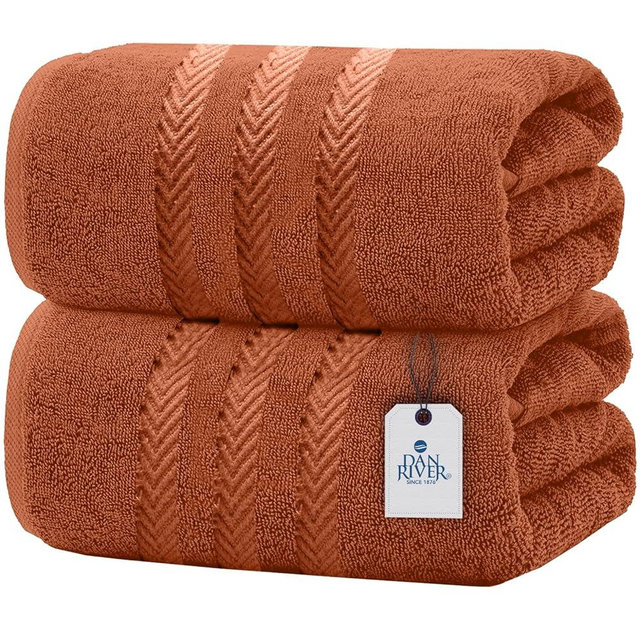 DAN RIVER Bath Sheets Set of 2 – 550 GSM Ultra Soft & Highly Absorbent Sheets – 100% Cotton Jumbo Large Bath Towels for Bathroom, Hotel, Spa, Beach, Gym – 35”x70” in Orange Rust