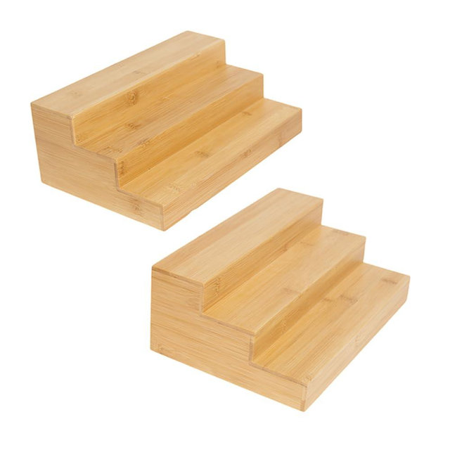 Ninebendstreams Bamboo Spice Rack Organizer for Cabinet Wooden Spice Shelf for Kitchen Pantry Storage Organizer 3 Tier Countertop(2 Pack)