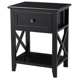 Giantex Nightstand End Bedside Table Home Bedroom Furniture X-Shape W/Bottom Open Shelf Drawer (1, Black)
