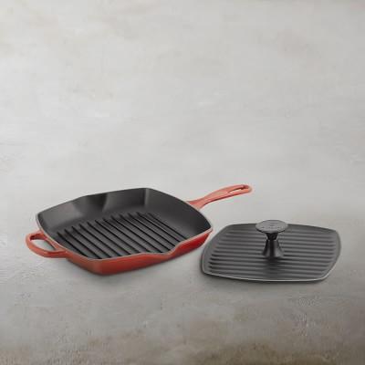 Le Creuset Signature Cast-Iron Square Grill Pan & Press Set