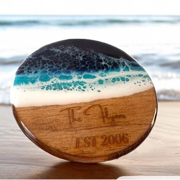 Resin Coasters, Personalized Wood Ocean Coaster Set, Beach Wedding Gift, Beach House Nautical Coastal Decor, Wedding Gifts for Couple