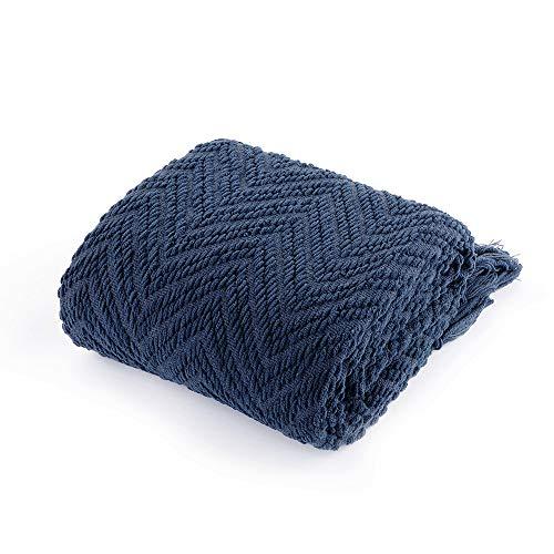 Battilo Boon Knitted Tweed Throw Couch Cover Blanket (Navy, 50" x 60")