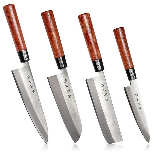 Traditional Japanese Professional Kitchen Chef Knife Set - Premium Gyuto Santoku Nakiri Petty High Corrosion Resistance Full Tang Knife Set