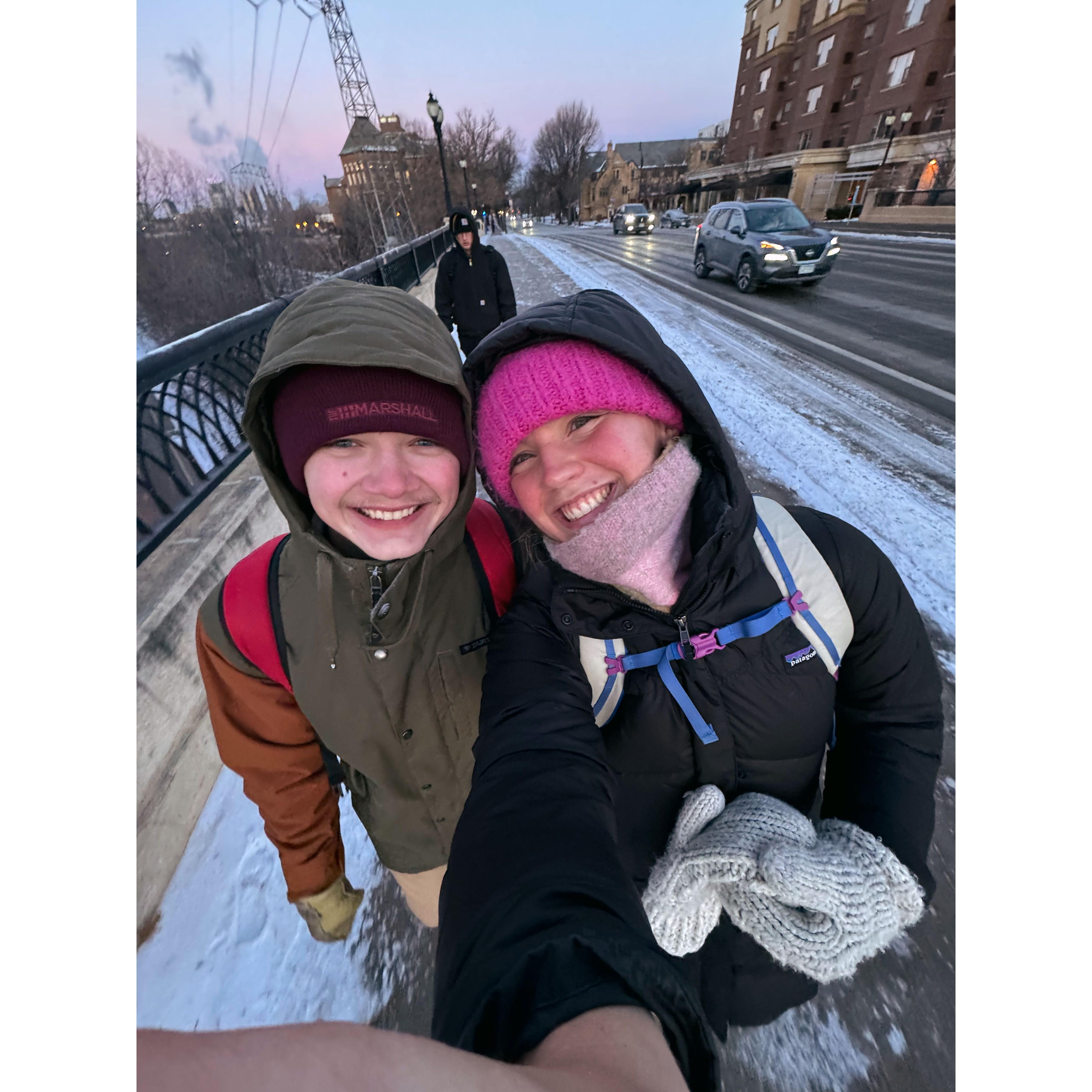 January 2024 - Mason walked early to campus to walk with me to class! Isn't he a sweetie?!