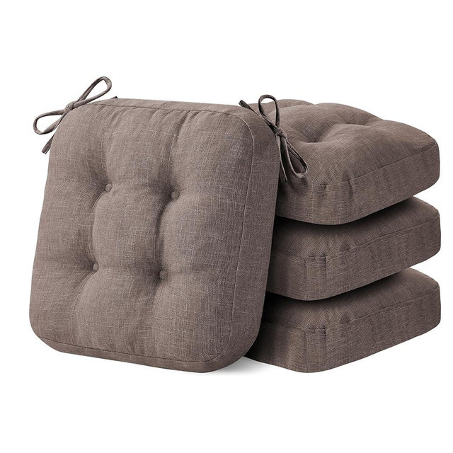 IASEAHK Chair Cushions for Dining Chairs, Dining Chair Cushions, Tufted Indoor Chair Pads with Ties & Non Slip Backing, Seat Cushions for Kitchen Chairs 16.5” x 16.5” x 3.5”, Set of 4, Light Brown