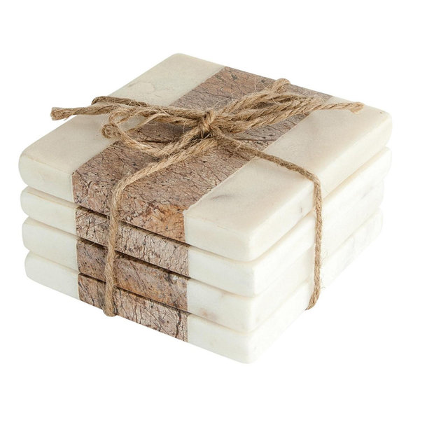 Storied Home Square Marble Coasters with Jute String