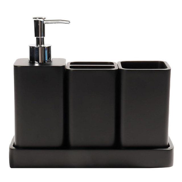 YMXYJM Bathroom Accessories Set, 4 Pcs Bathroom Accessory Set, Soap Dispenser, Toothbrush Holder, Qtip Holder Set, Bathroom Sets Complete, Bathroom Sink Set for Modern Home Decor, Matte Black