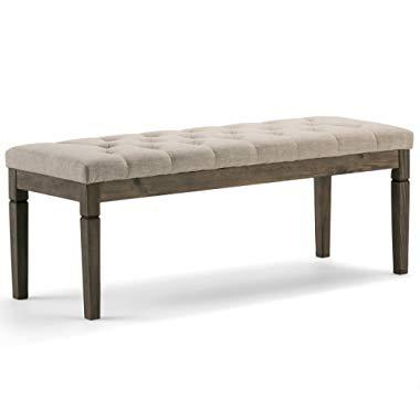 Simpli Home 3AXCOT-250-NL Waverly 48 inch Wide Traditional  Ottoman Bench in Natural Linen Look Fabric