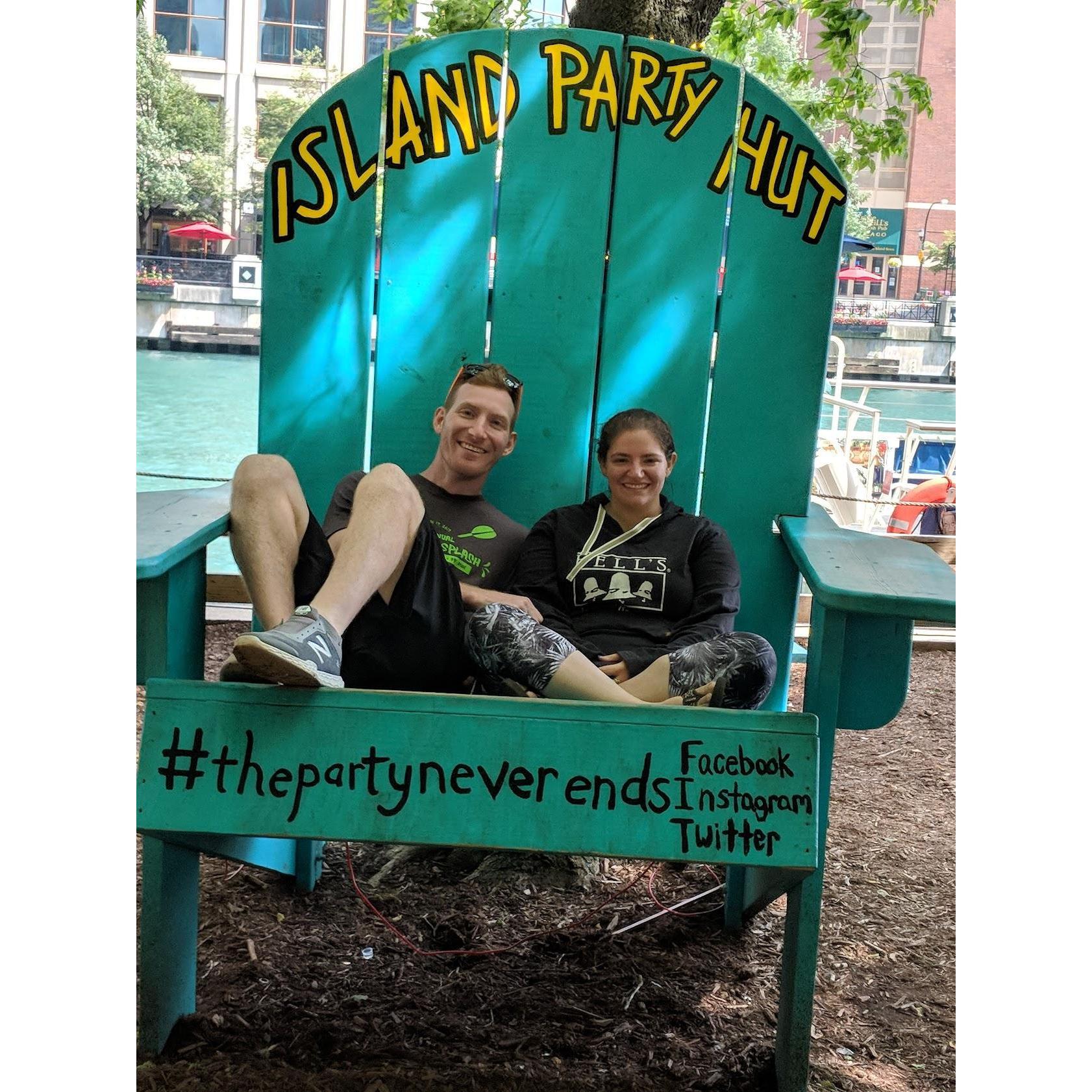 Being silly on the riverwalk in Chicago.