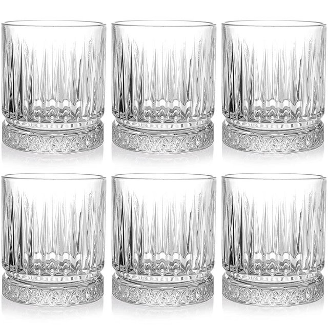 ZEAYEA Set of 6 Whiskey Glasses, 12 oz Old Fashioned Glasses Bar Tumblers, Thick Weighted Bottom Rocks Glasses, Bourbon Glass Lowball Glass for Drinking Scotch, Manhattans, Cocktails, Rum, Clear