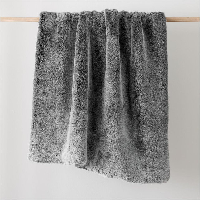 Chinchilla Faux Fur Throw, 60x80, Slate