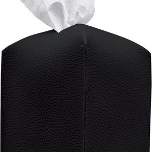 carrotez Tissue Box Cover, [Refined] Modern PU Leather Square Tissue Box Holder - Decorative Holder/Organizer for Bathroom Vanity Countertop, Night Stands, Office Desk & Car 5X5X5 - Black