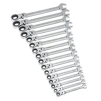 GearWrench 9902D 16 Piece Flex-Head Combination Ratcheting Wrench Set Metric