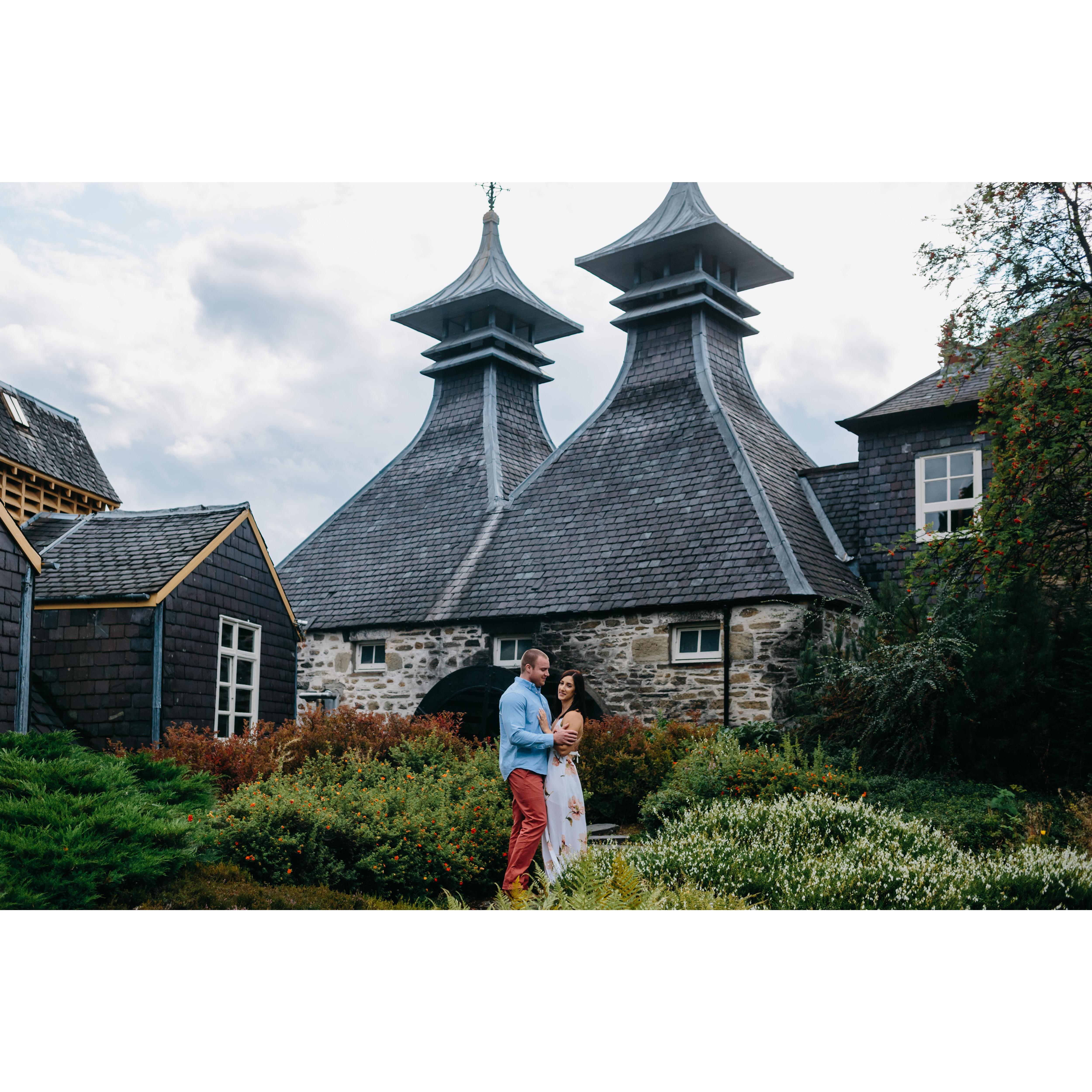 In front of Strathisla Distillery- the home of Chivas Regal.