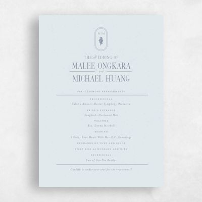 Ice, Blue Wedding Program - St Lucia