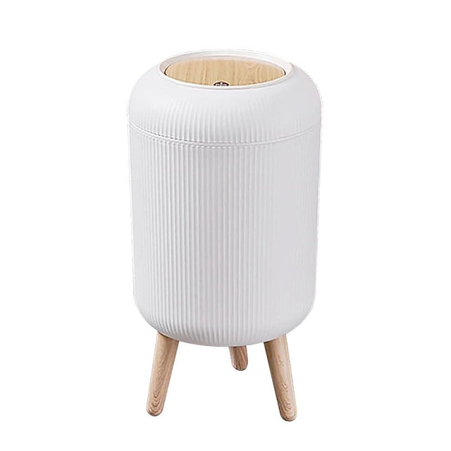 Trash Can with Lid for Bathroom, 2 Gallon/10 Liter Round Garbage Bin with Press Top Lid, Plastic Modern Wastebasket with Soft Close Lid, Garbage Container Bin for Bedroom, Living Room, Office (White)…