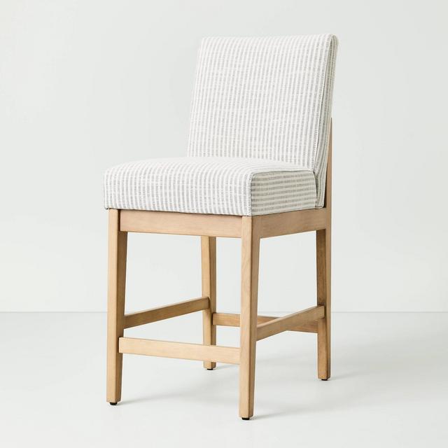 Upholstered Natural Wood Slipper Counter Stool Microstripe Gray/Oatmeal - Hearth & Hand™ with Magnolia