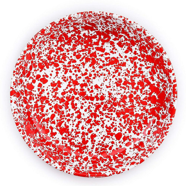Crow Canyon Home Enamelware Pasta Plate, 10.5 inch, Red/White Splatter (Set of 4)