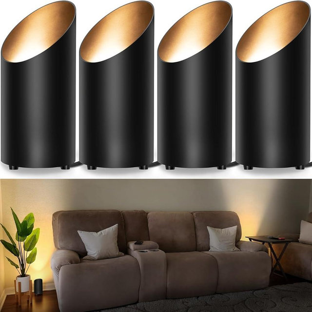 SUNVIE 4 Pack Up Lights Indoor Floor Can Light, 5W Floor Uplighting Indoor Uplights with 2700K GU10 Bulbs, Floor Spotlight Indoor Spot Lights for Home Plant Picture, 5.9 FT Plug Cord & Foot Switch