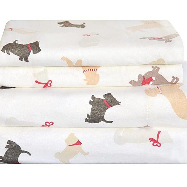 Pointehaven Heavy Weight Flannel Sheet Set, Queen, Winter Dogs