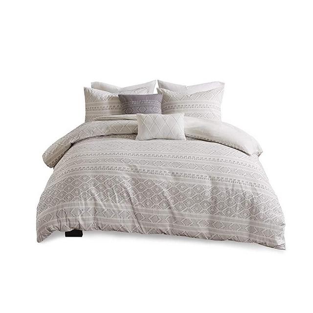 Urban Habitat Lizbeth 5 Piece Cotton Clip Jacquard Duvet Cover Set White/Grey Full/Queen